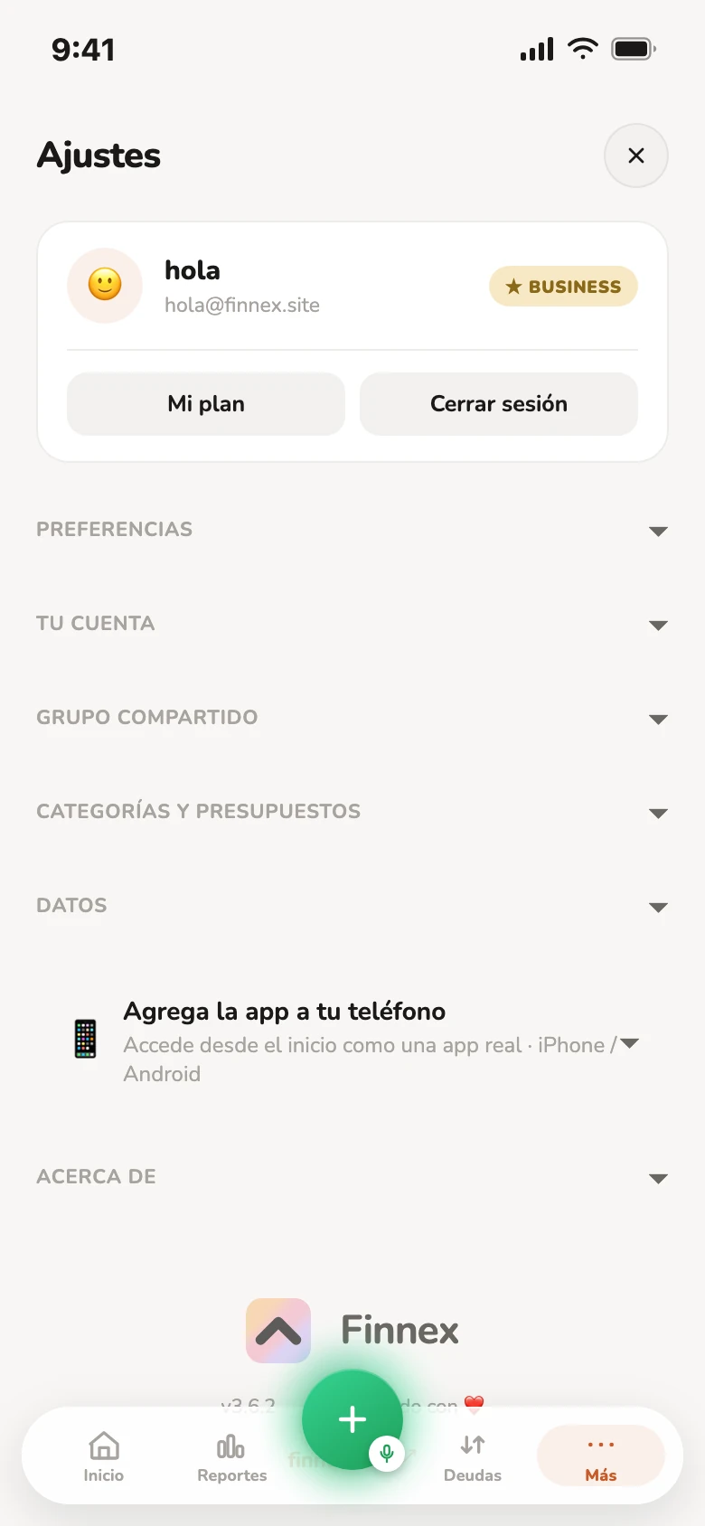 Ajustes de Finnex